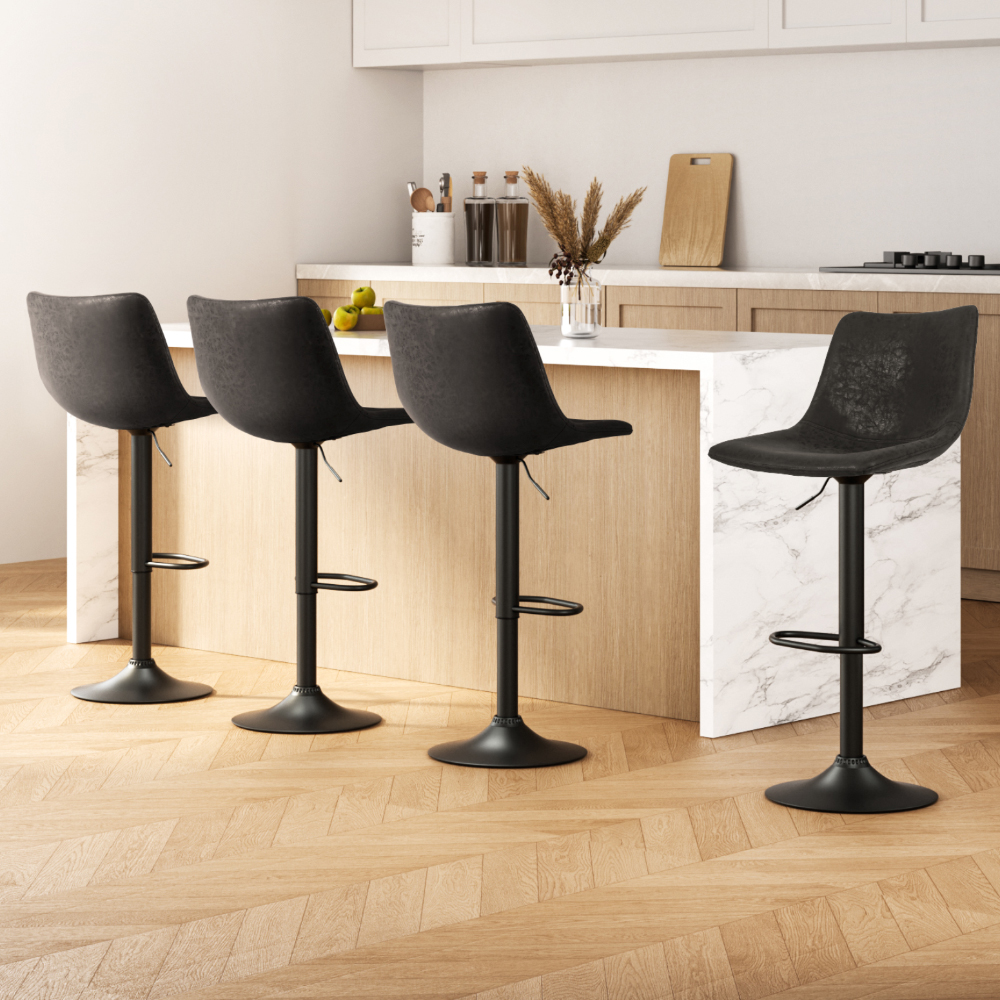 BA-K-0224-BKX4-202502282052-00 Artiss 4x Bar Stools Vintage Leather Swivel Gas Lift Black - Image 1