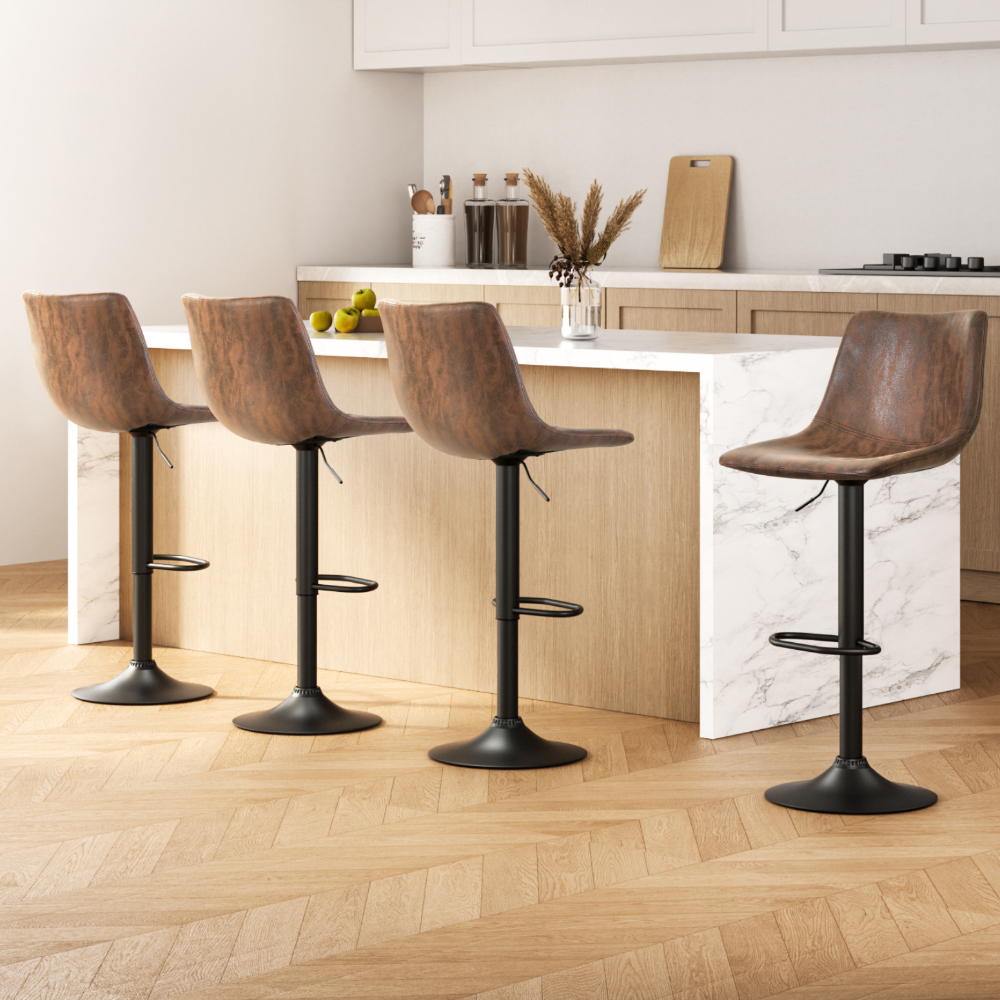 BA-K-0224-BRX4-202502282052-00 Artiss 4x Bar Stools Vintage Leather Swivel Gas Lift Brown - Image 1
