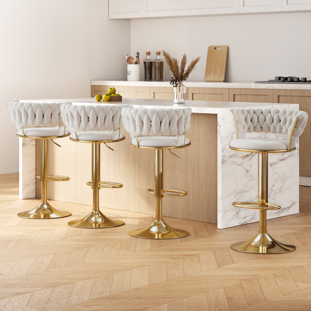 BA-K-1006-IVX4-202502282054-00 Artiss 4x Bar Stools Gas Lift Velvet Woven Backrest Ivory - Image 1