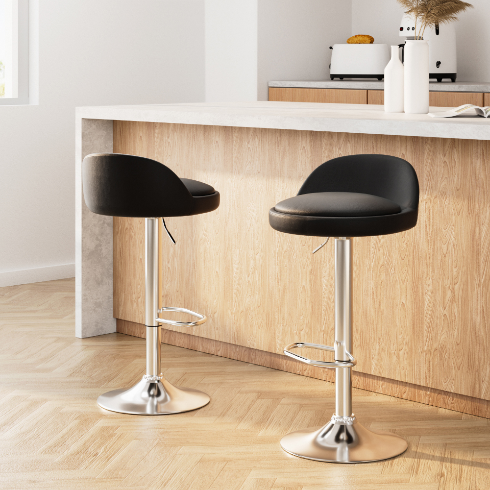 BA-K-719-BK-X2-202502282100-00 Artiss 2x Bar Stools PU Leather Gas Lift Black - Image 1