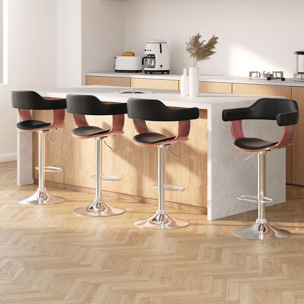 BA-TW-8006A-BKX4-202502282106-00 Artiss 4x Bar Stools Gas Lift Leather w/Armrest Black - Image 1