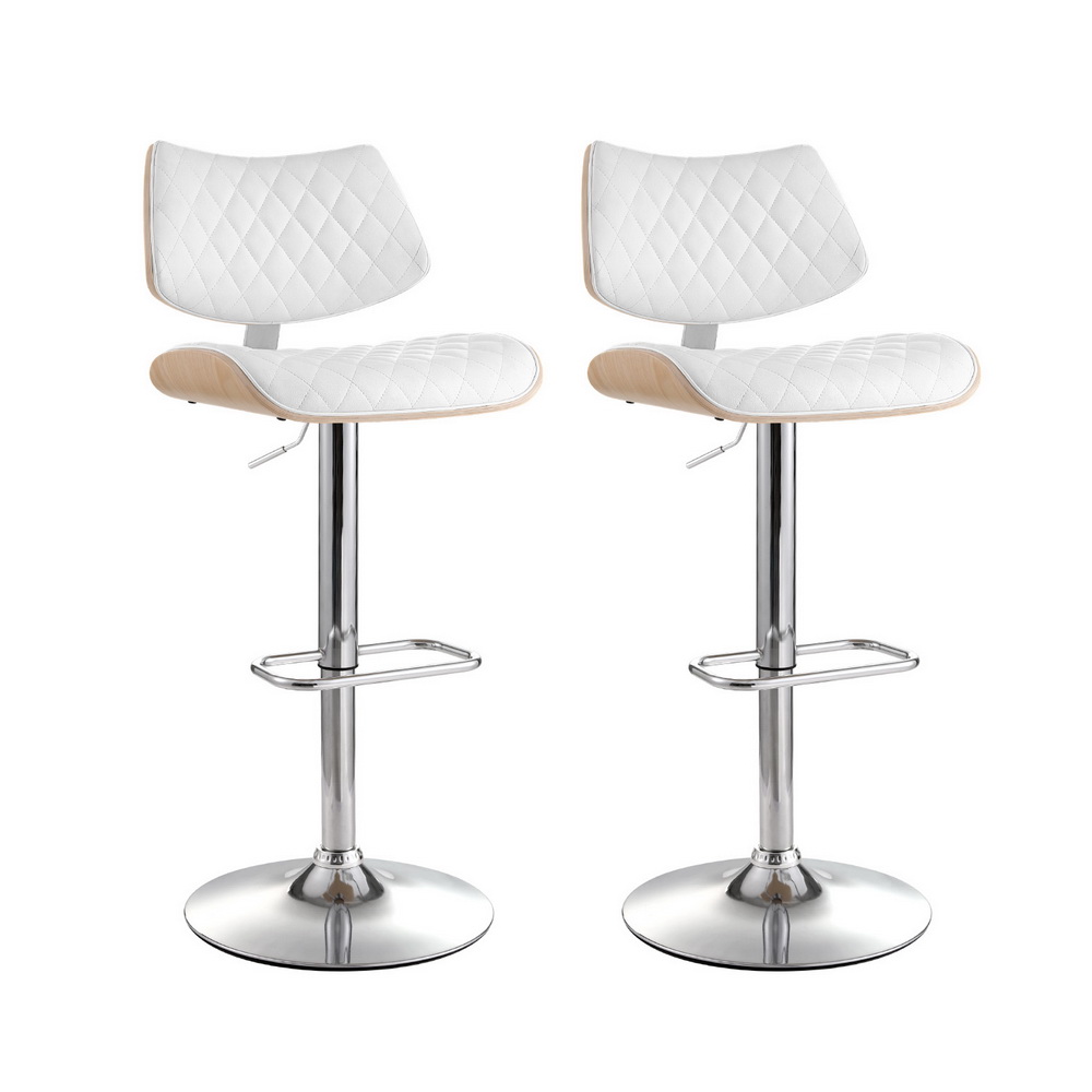 BA-TW-8095-WHX2-202503041134-00 Artiss 2x Bar Stools Kitchen Dining Chairs Gas Lift Stool Wooden Leather White - Image 1