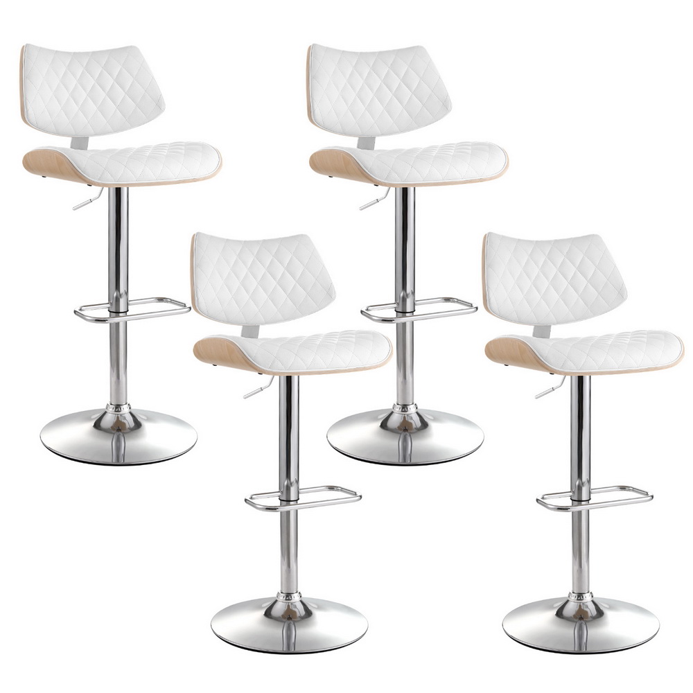BA-TW-8095-WHX4-202503041136-00 Artiss 4x Bar Stools Kitchen Dining Chairs Gas Lift Stool Wooden Leather White - Image 1