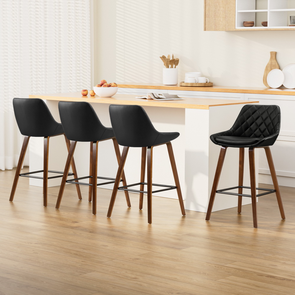 BA-TW-8206-BKX4-202502281008-00 Artiss 4x Bar Stools PU Seat Wooden - Image 1