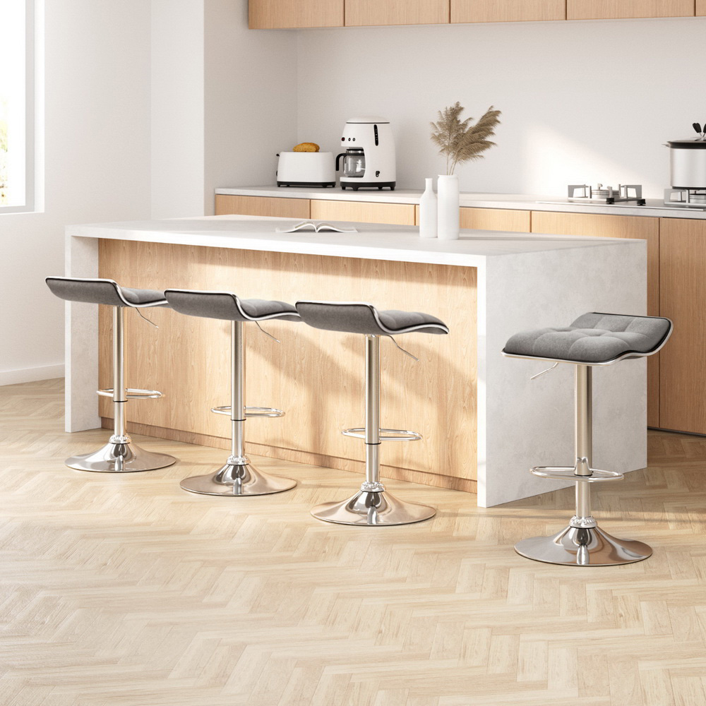 BA-TW-NEW1002A-GYX4-202502281016-00 Artiss 4x Bar Stools Linen Padded Gas Lift - Image 1