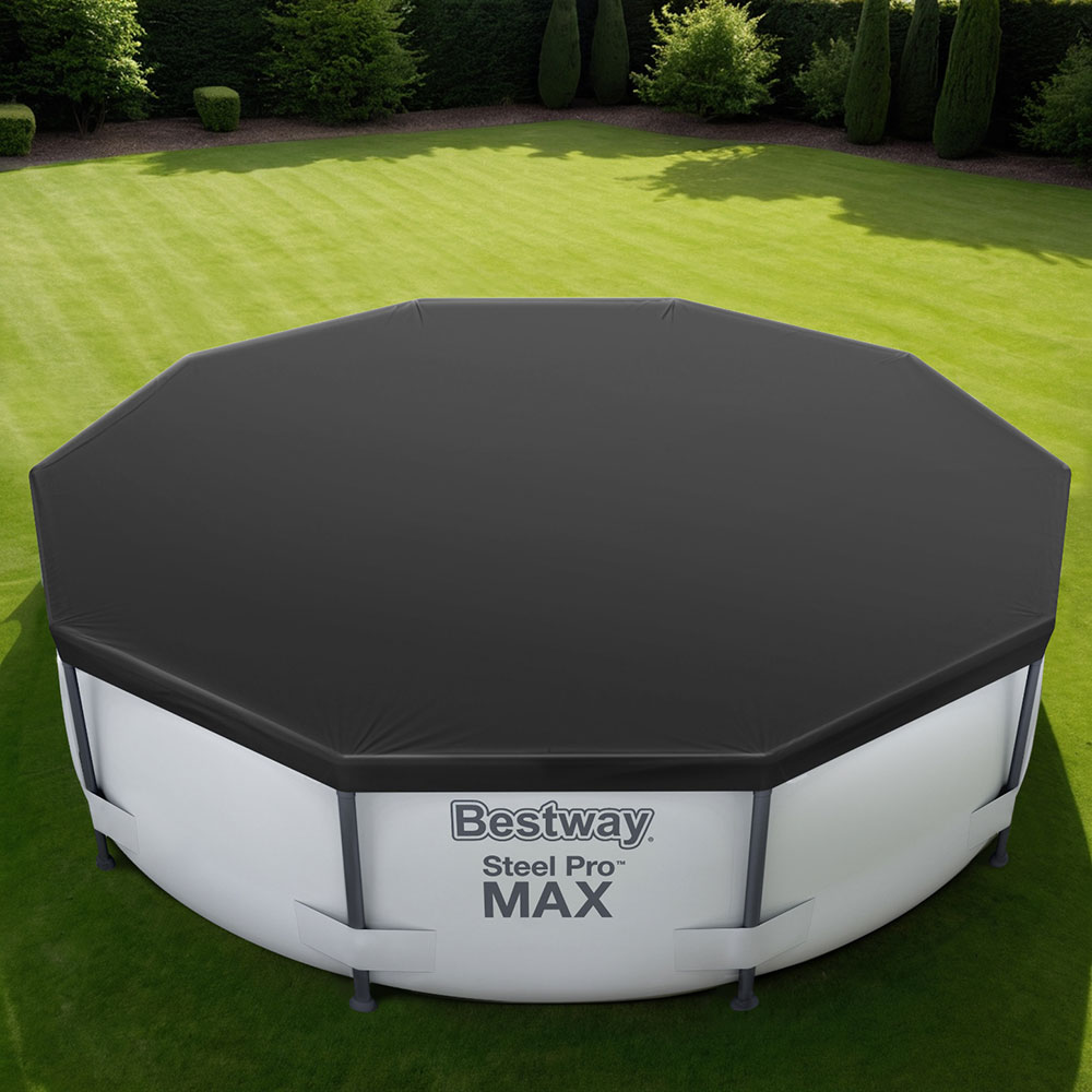 BW-PC-R-305-58036-194979-06 Bestway Pool Cover Fits 3.05m Round Above Ground Swimming Pool PVC Blanket - Image 1
