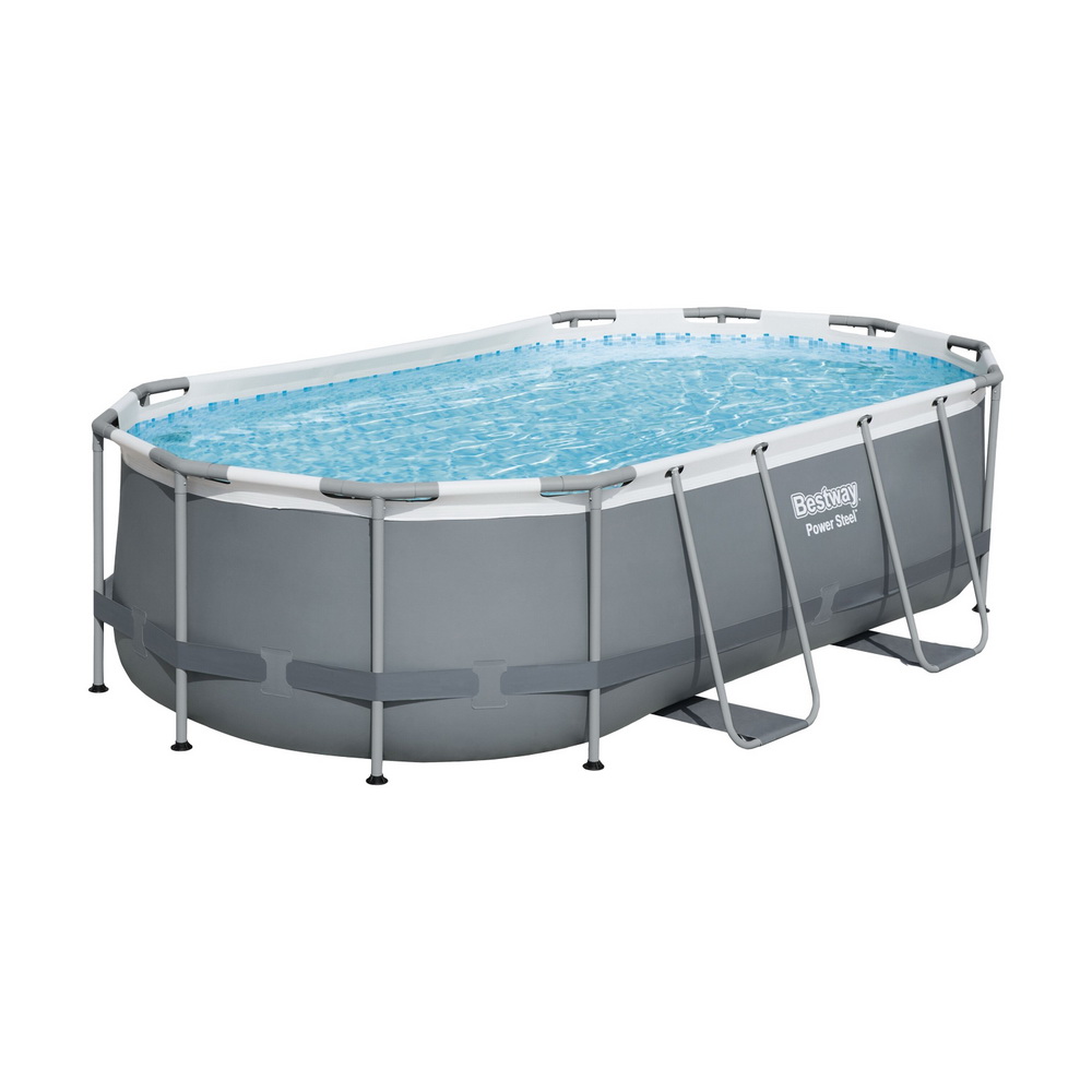 BW-POOL-427-56622-190332-00 Bestway Swimming Pool 427x250x100cm Steel Frame Above Ground Pools Filter Pump Ladder 7250L - Image 1
