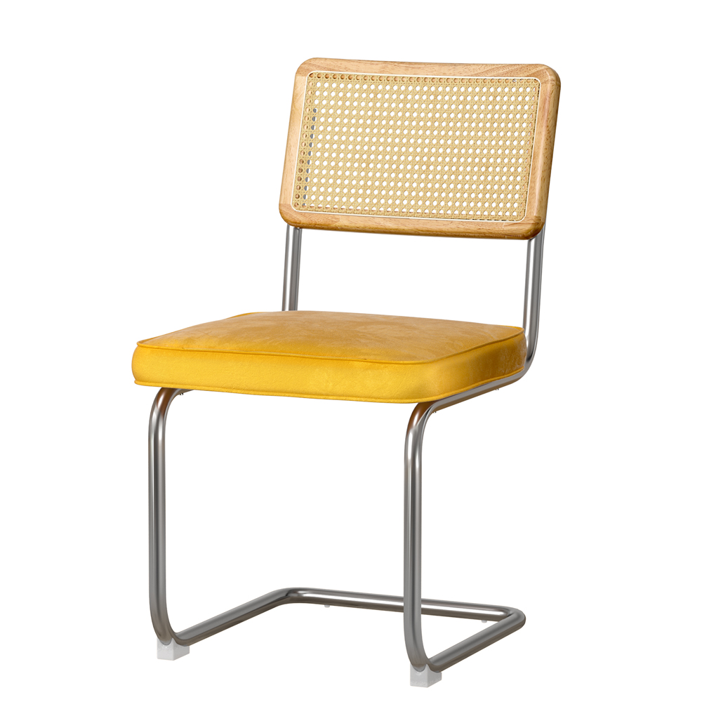 DINING-B-C01-VEL-YEX2-143792-00 Artiss Dining Chairs Set of 2 Velvet Rattan Cantilever Yellow - Image 1