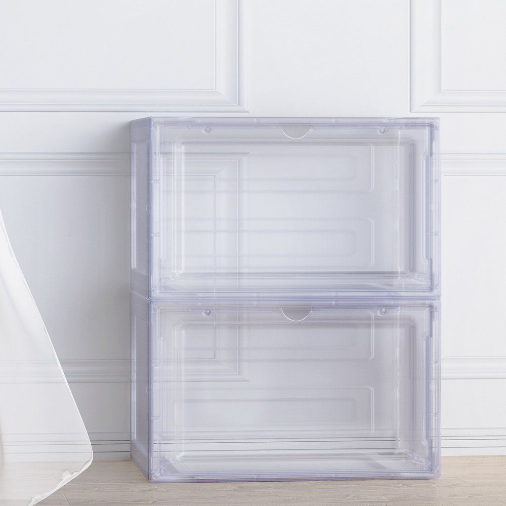 DIY-SHOE-BOX-MG-2-WH-139397-08 Artiss Shoe Box Rack DIY Set of 2 Stackable Magnetic Door - Image 1