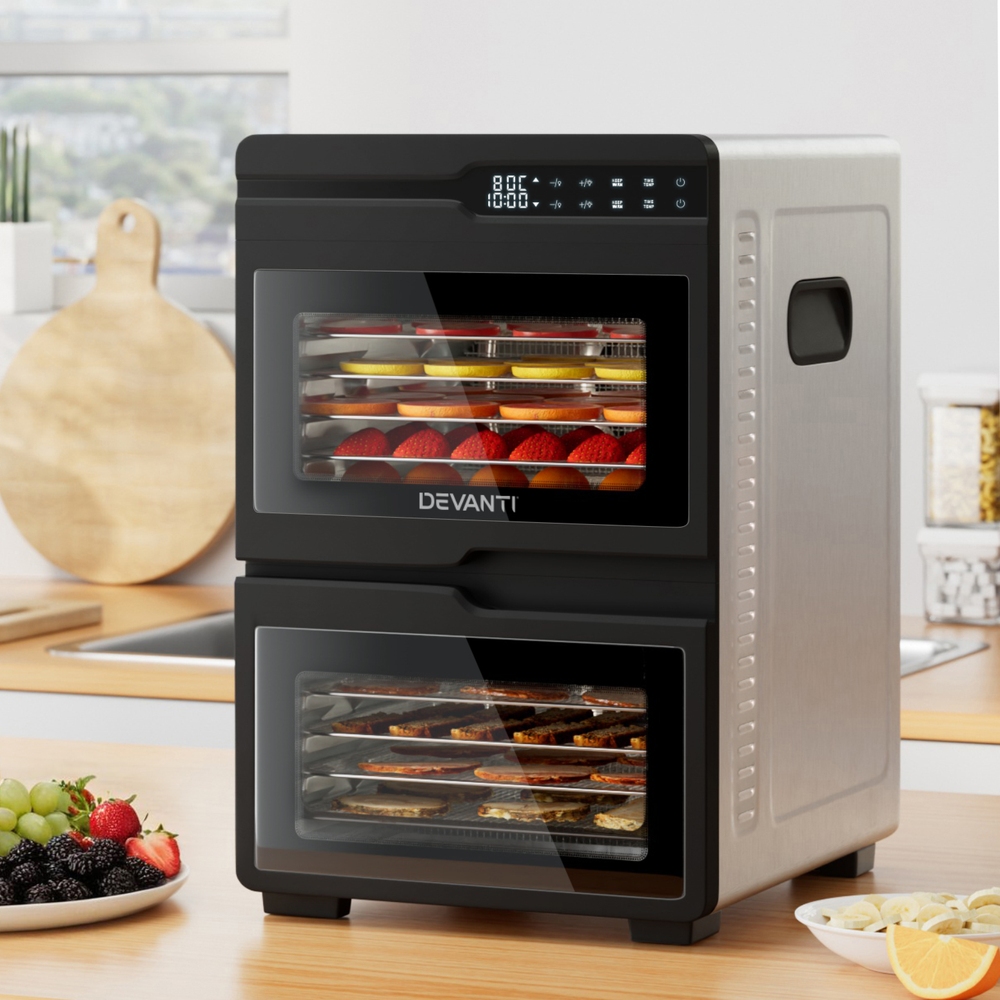 FD-E-661A-12T-SS-202505201614-06 Devanti 12 Trays Food Dehydrator Dual-Zone Stainless Steel Fruit Jerky Dryer - Image 1