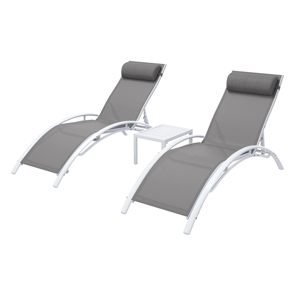 FF-LOUNGE-SL-3PCS-WH-202505281000-00 Gardeon 3PC Sun Lounge Outdoor Lounger Table Chairs Steel Patio Furniture Garden - Image 1