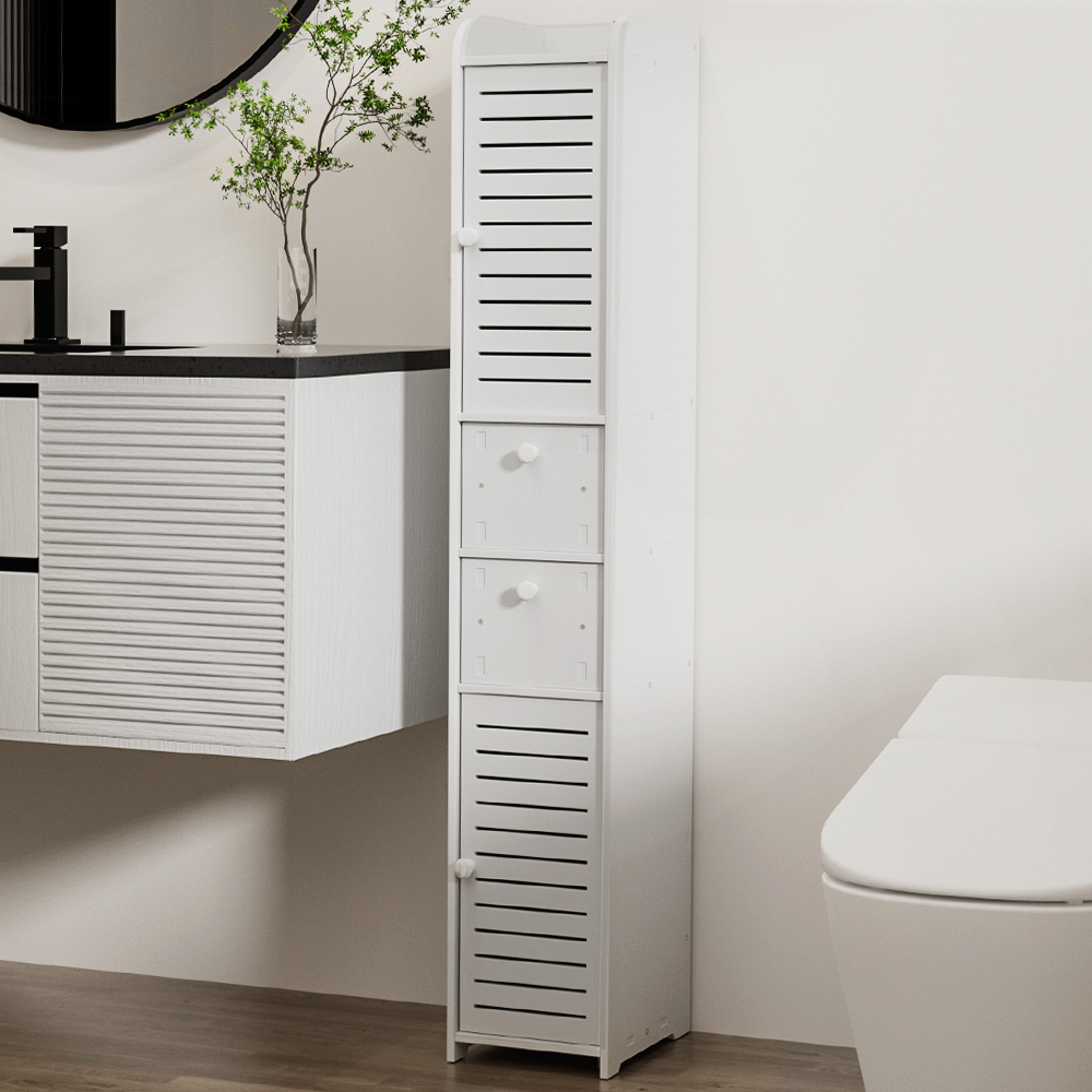 FUR-V-BATH-118-WH-120972-06 Artiss Bathroom Toilet Storage Cabinet Laundry Tallboy Cupboard Slim Corner - Image 1