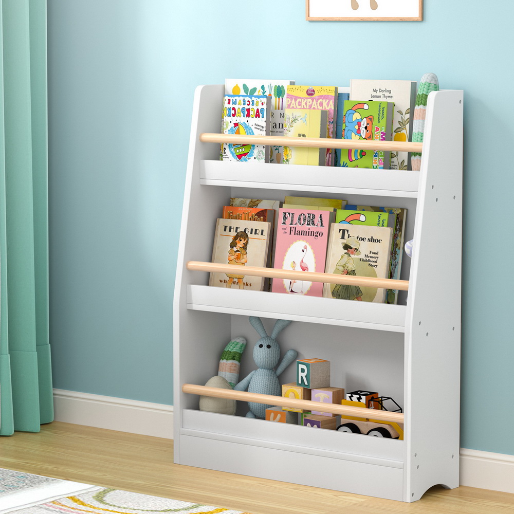FURNI-B-BOOK-3T-WH-186509-06 Keezi Kids Bookshelf 3 Tiers Storage Children Bookcase Organiser Display Shelf - Image 1