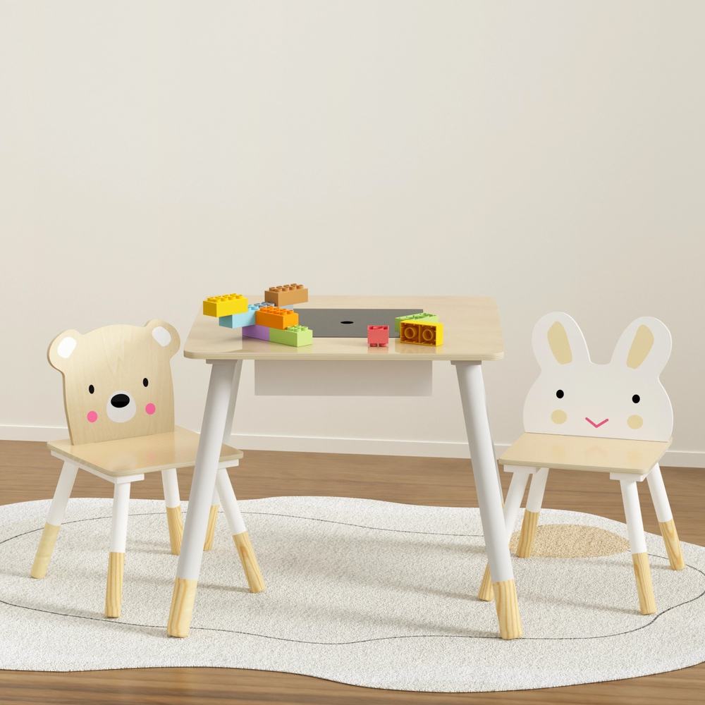 FURNI-C-KTC-STORAGE-NT-162117-03 Keezi 3PCS Kids Table and Chairs Set Activity Desk Chalkboard Toy Hidden Storage - Image 1
