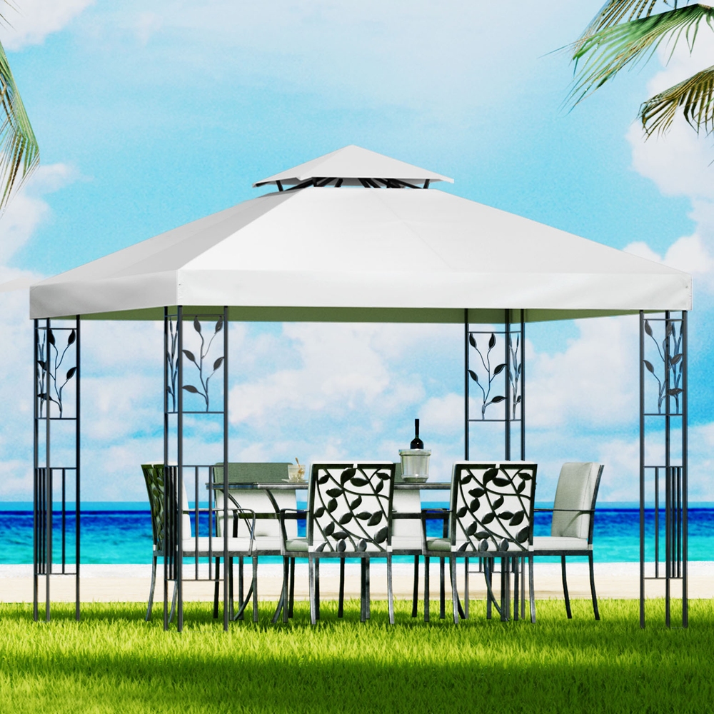 GAZEBO-IR-LE-HF-3X3-WH-AB-190348-06 Instahut Gazebo 3x3m Marquee Outdoor Wedding Party Event Tent Home Iron Art Shade White - Image 1