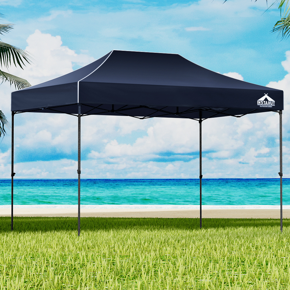 GAZEBO-T-3X45-F-NA-BASE-115159-06 Instahut Gazebo Pop Up 3x4.5m w/Base Podx4 Marquee Folding Outdoor Wedding Camping Tent Shade Canopy Navy - Image 1