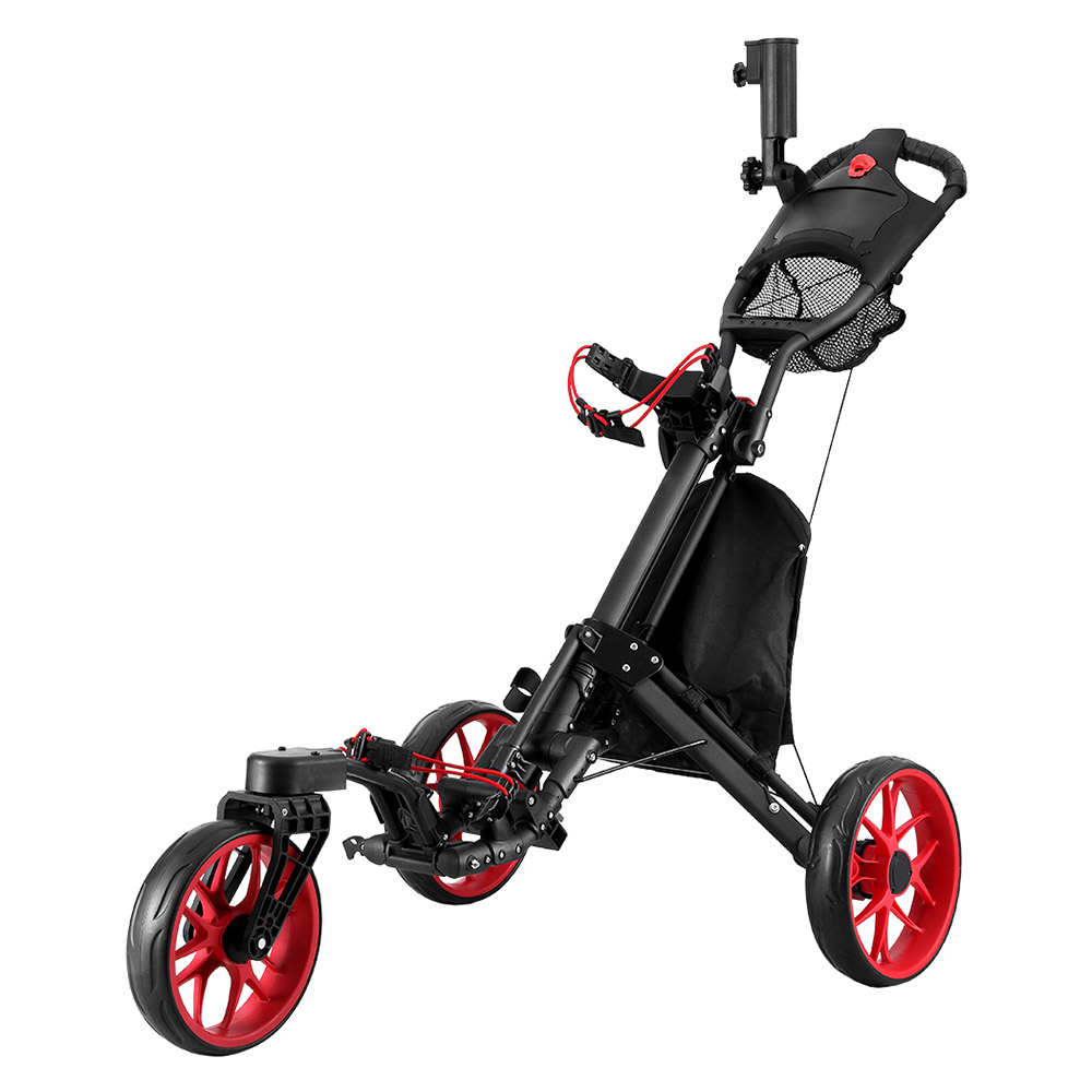 GOLF-A-BUGGY-3-SW-RD-185537-00 Everfit Golf Buggy Foldable Trolley Golf Cart Swivel Wheel Umbrella Bottle Stand - Image 1