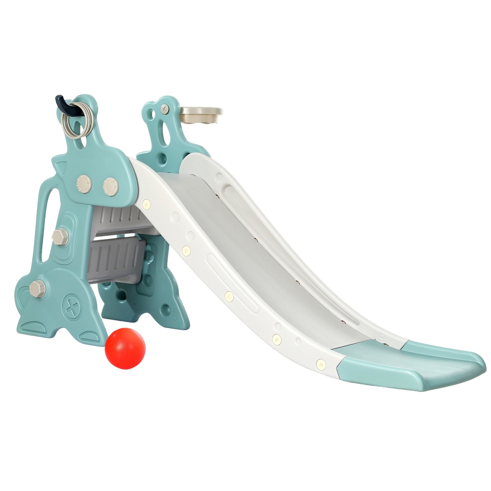 KPS-SLIDE-DEER-BL-151230-00 Keezi Kids Slide Set Basketball Hoop Ring Outdoor Playground Toy Deer 140cm Blue - Image 1