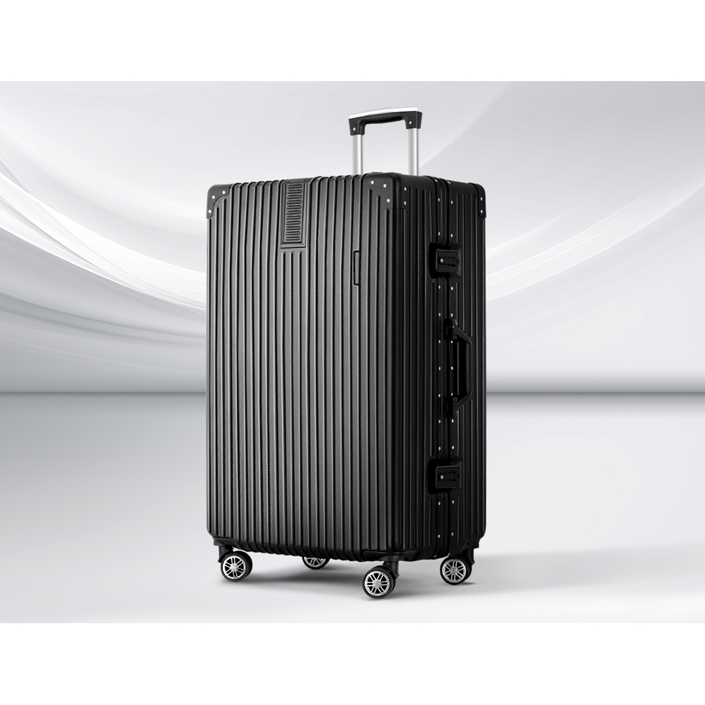 LUG-ALU-VG-28-BK-131292-06 Wanderlite 28 Inch Luggage with TSA Lock Stainless�Steel�Wrapped�Corners Hard Shell Travel Suitcase Luggage Case Black - Image 1