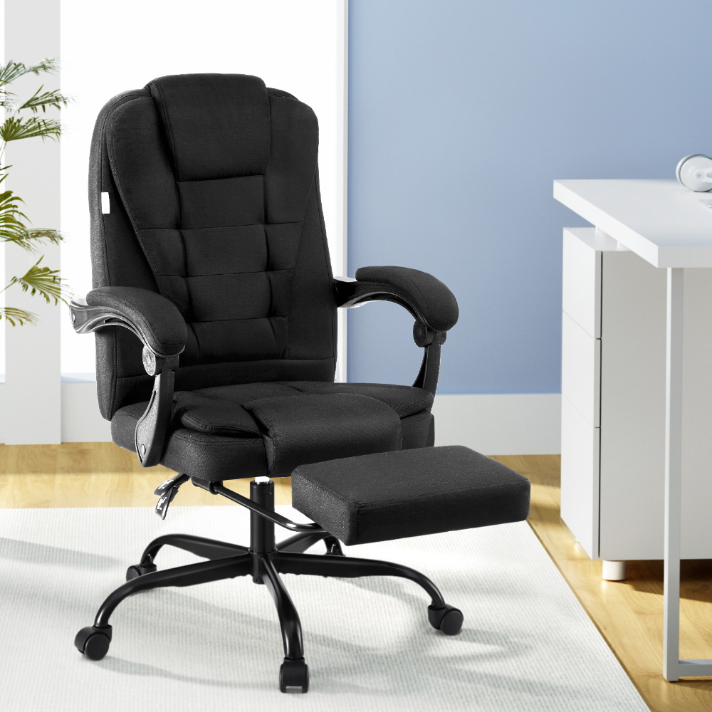 OCHAIR-L-1109SJ-BK-210027-06 Artiss Office Chair Executive Fabric Seat Racing Computer Desk Chairs Footrest - Image 1