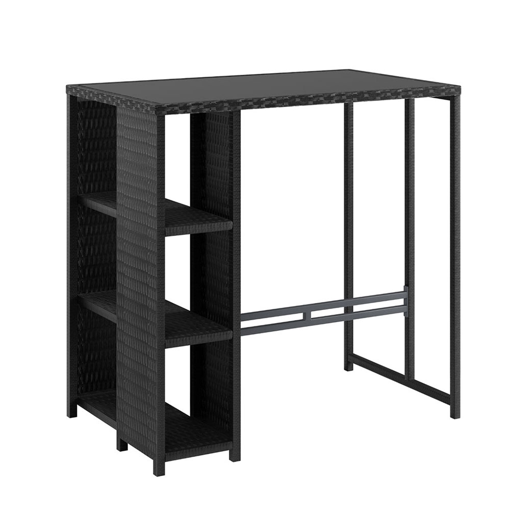 ODF-BAR-TABLE-STORE-BK-198140-00 Gardeon Outdoor Bar Table Wicker Dining Bistro Glass Desk Steel Patio Furniture Black - Image 1