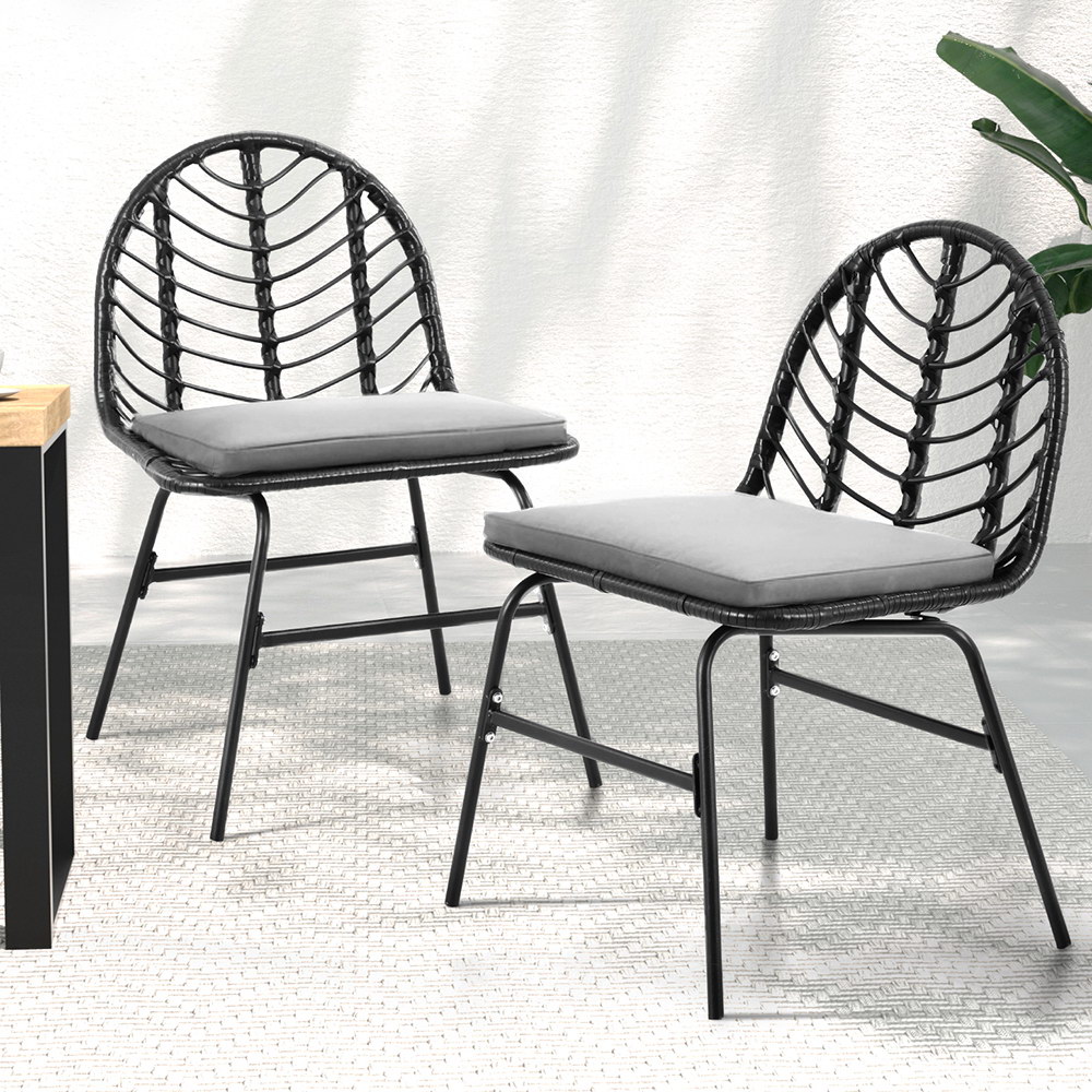 ODF-CHAIR-BST-BK-2X-203211-06 Gardeon 2x Outdoor Chairs Dining Chair Lounge Wicker Patio Furniture Black - Image 1