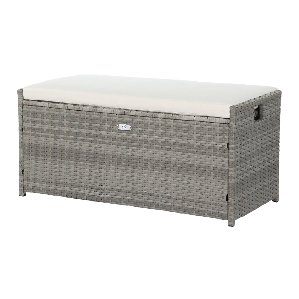 ODF-OSB-RAT-GE-131288-00 Gardeon Outdoor Storage Bench Box Wicker Garden Sheds Tools Cushion Patio Furniture Grey - Image 1