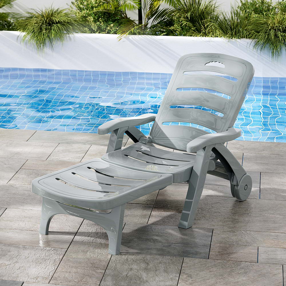 ODF-SUNBED-PP150-GE-186491-06 Gardeon Sun Lounger Folding Lounge Chair Wheels Patio Outdoor Furniture Grey - Image 1