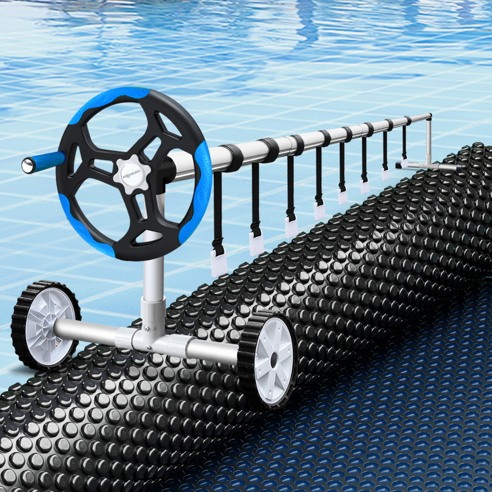 PC-65X30-L-BK-BL-ROLLER-BU-191832-04 Aqua Buddy Pool Cover 600 Micron 6.5x3m w/ Roller 5.55m Black Solar Blanket - Image 1