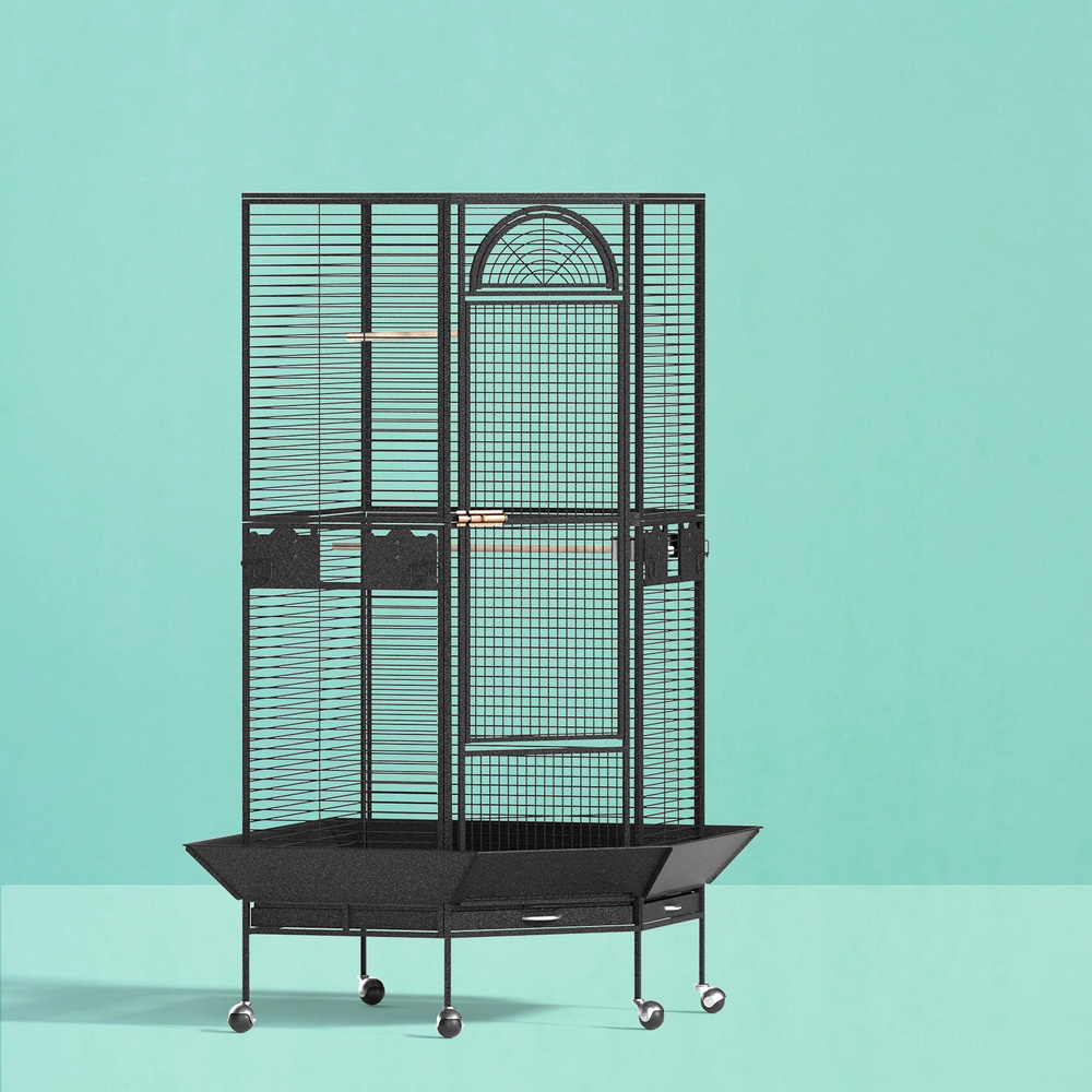 PET-BIRDCAGE-H161-BK-AB-173374-06 i.Pet Bird Cage Large Jumbo Aviary Budgie Perch Cage Parrot Stand Wheels Corner - Image 1