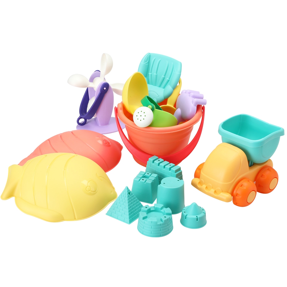 PLAY-SAND-16PCS-183583-00 Keezi Kids Water Table Tool Kit Sand Truck Windmill Bucket Shovel Sandpit Toys - Image 1