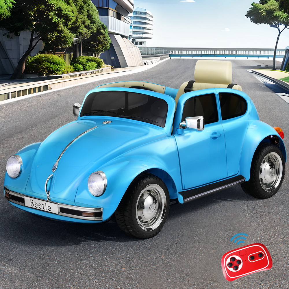 RCAR-LS-VOLK-BEETLE-BU-183585-06 Kids Ride On Car Licensed Volkswagen Beetle Electric Toys Horn Remote 6V Blue - Image 1