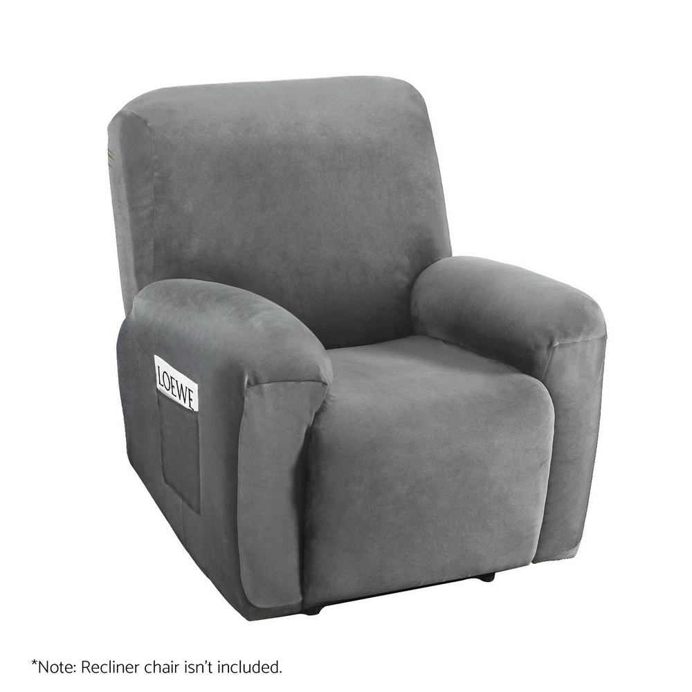 RCOVER-VEL-1S-GY-185556-00 Artiss Recliner Chair Covers 1 Seater Velvet Grey - Image 1