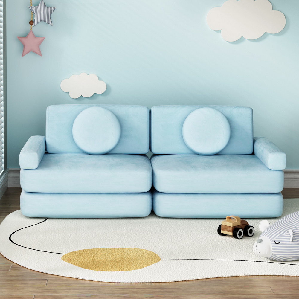 SBED-E-VEL-02-BL-ABC-202502281308-00 Artiss Sofa Bed 2 Seater Couch Kid Play DIY Modular Lounge Chaise Suite Velvet - Image 1