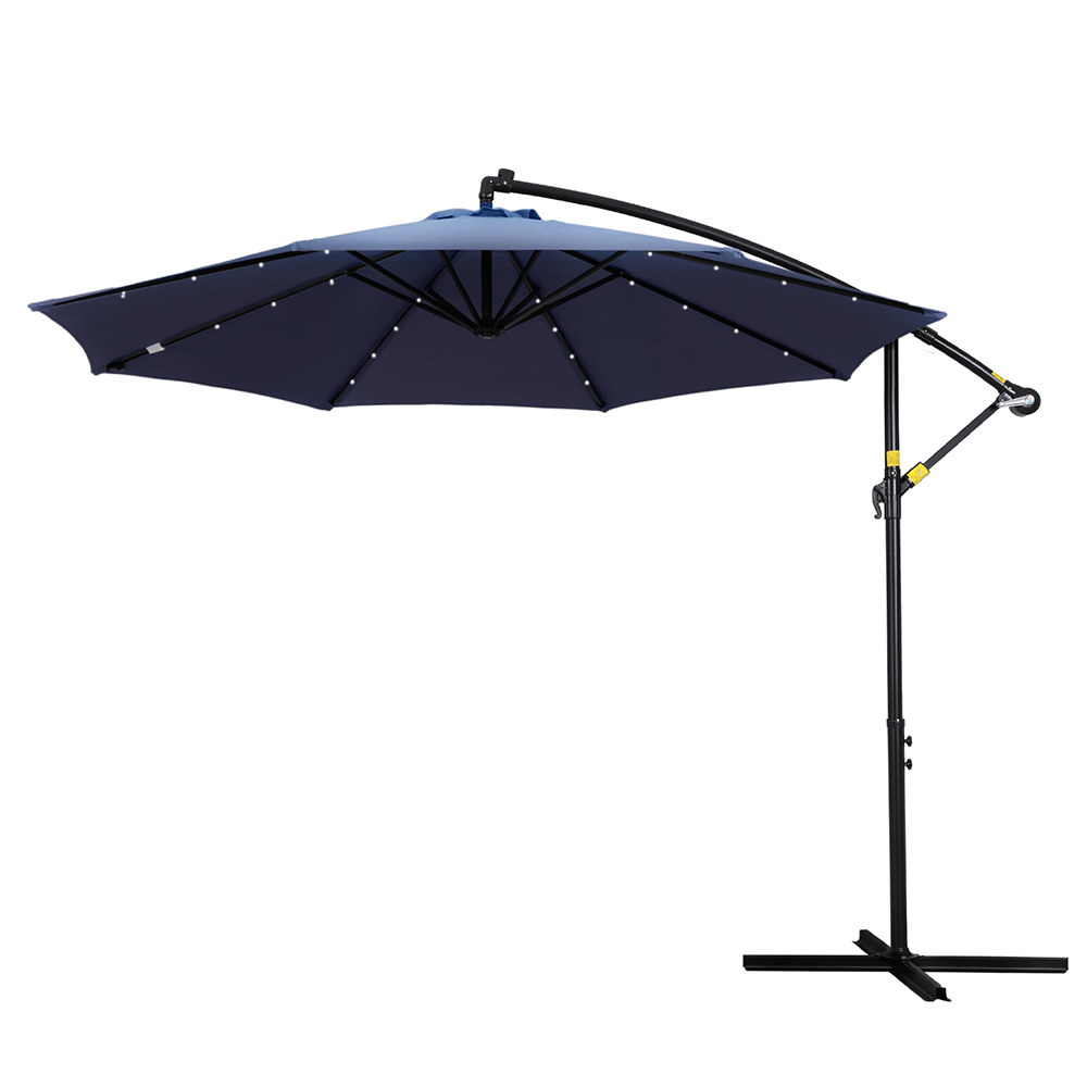 UMB-BAN-8RIB-LED-NA-190353-00 Instahut Outdoor Umbrella 3M Cantilever Beach LED Umbrellas Garden Shade Patio - Image 1