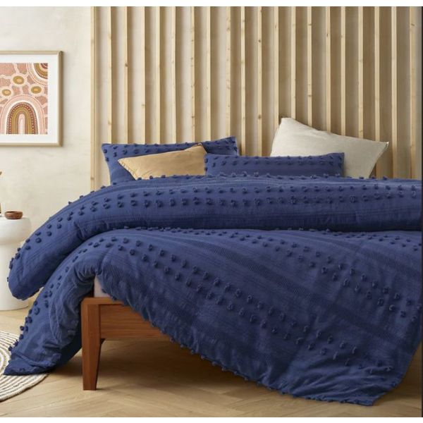 V107-5092532-200564-00 Sans Sovci Cotton Bijou Blue Quilt Cover Set by Accessorize Queen - Image 1