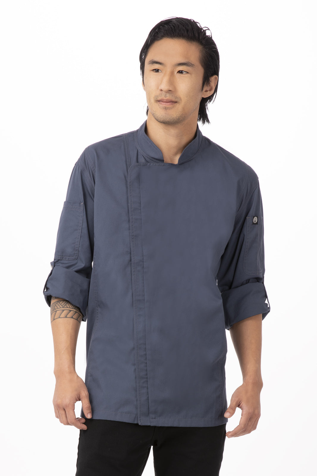 V107-BCLZ008-BLU-M-217660-00 Hartford Men's Blue Zipper M Chef Jacket by Chef Works - Image 1