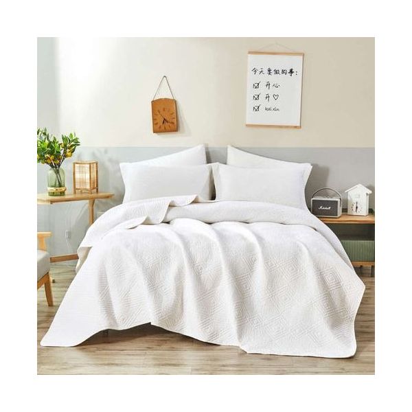 V107-KD5170Q-197548-00 Diamond White 100% Cotton Quilted 3 pcs Bedspread Coverlet Set Queen - Image 1