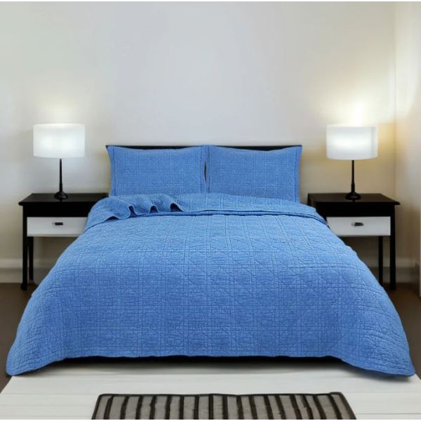 V107-KD5800KS-197611-00 Blue Perennial 100% Cotton Quilted 2 pcs Bedspread Coverlet Set King Single - Image 1