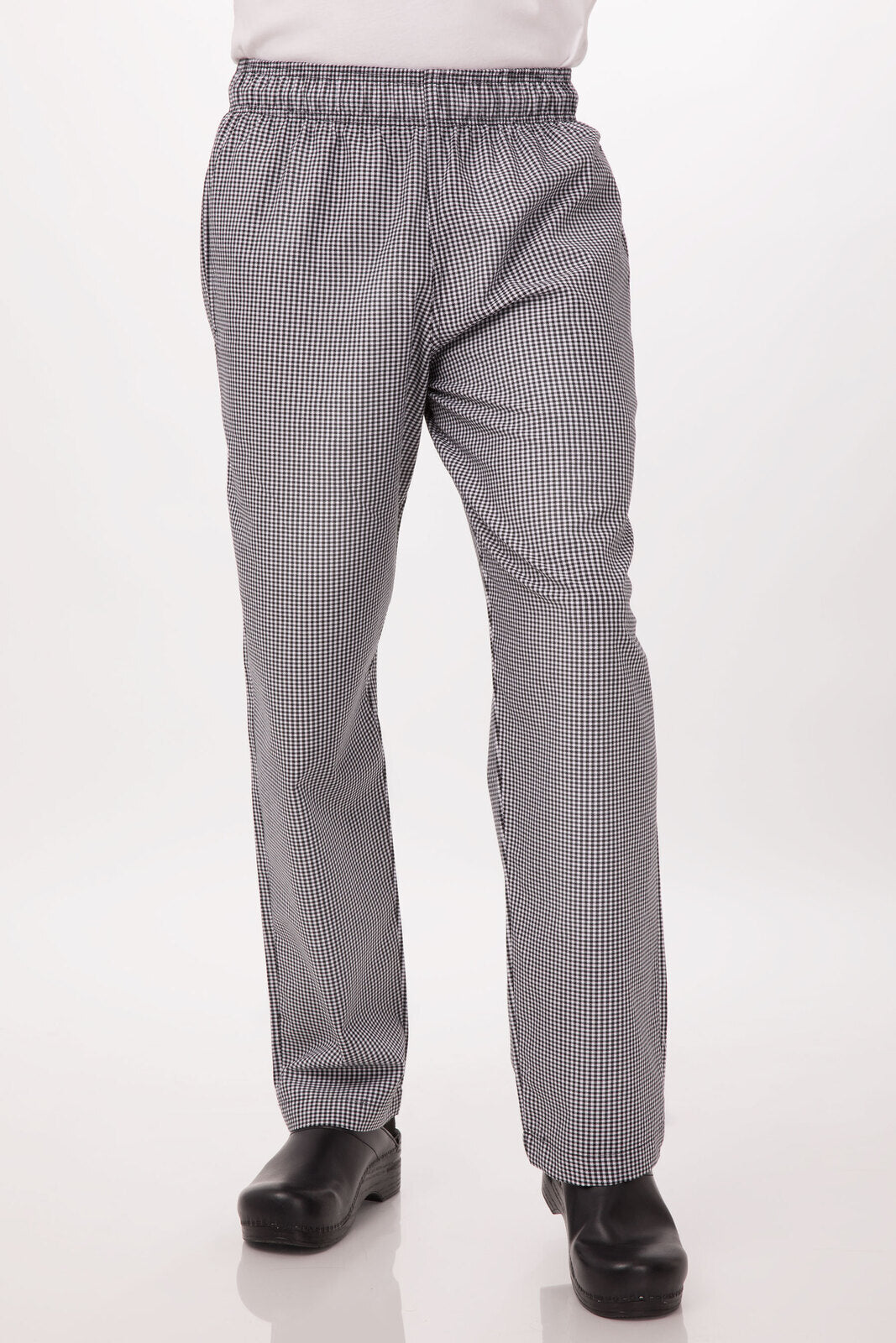 V107-NBCP-L-217984-00 Essential Men's Small Checks L Baggy Black Chef Pants by Chef Works - Image 1