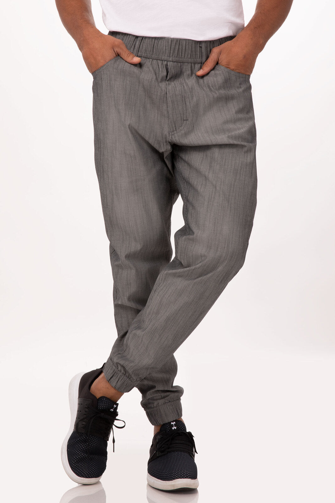 V107-PBE01-BWS-XS-217310-00 Jogger 257 Black/White Stripe XS Men's Chef Pants by Chef Works - Image 1