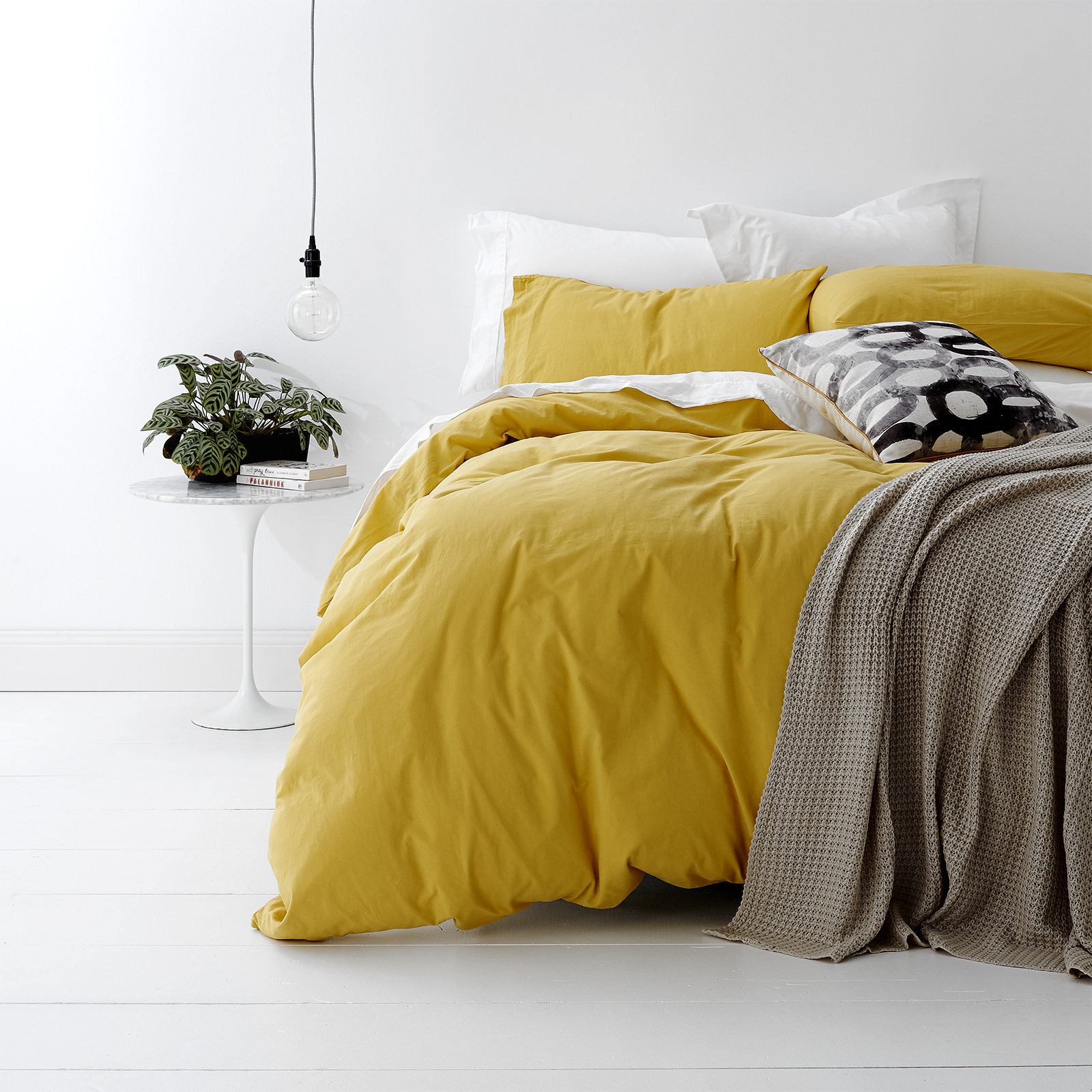V107-SH302105-196299-00 European Vintage Washed Cotton Misted Yellow Quilt Cover Set by Park Avenue King - Image 1