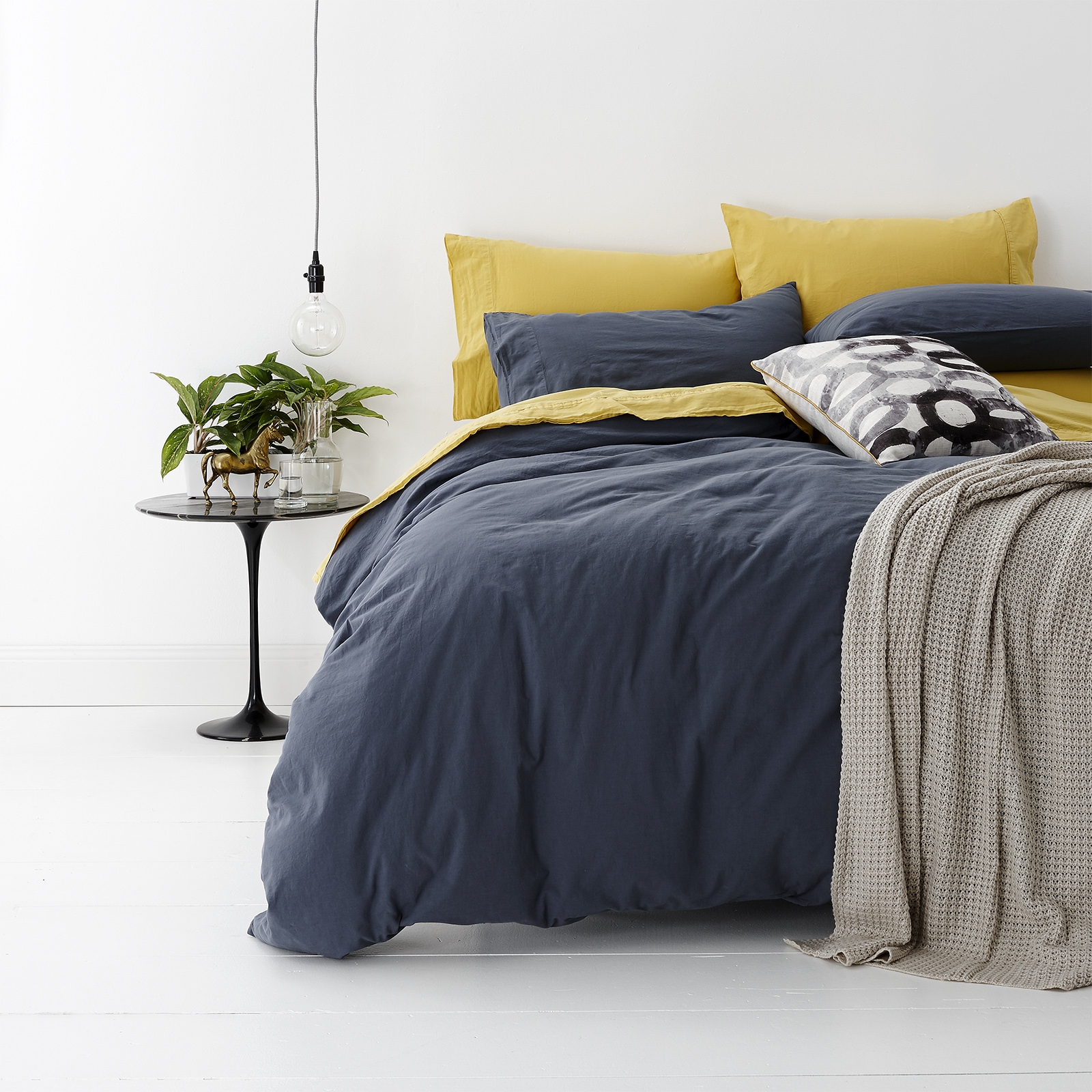 V107-SH302135-196291-00 European Vintage Washed Cotton Blue Quilt Cover Set by Park Avenue Super King - Image 1