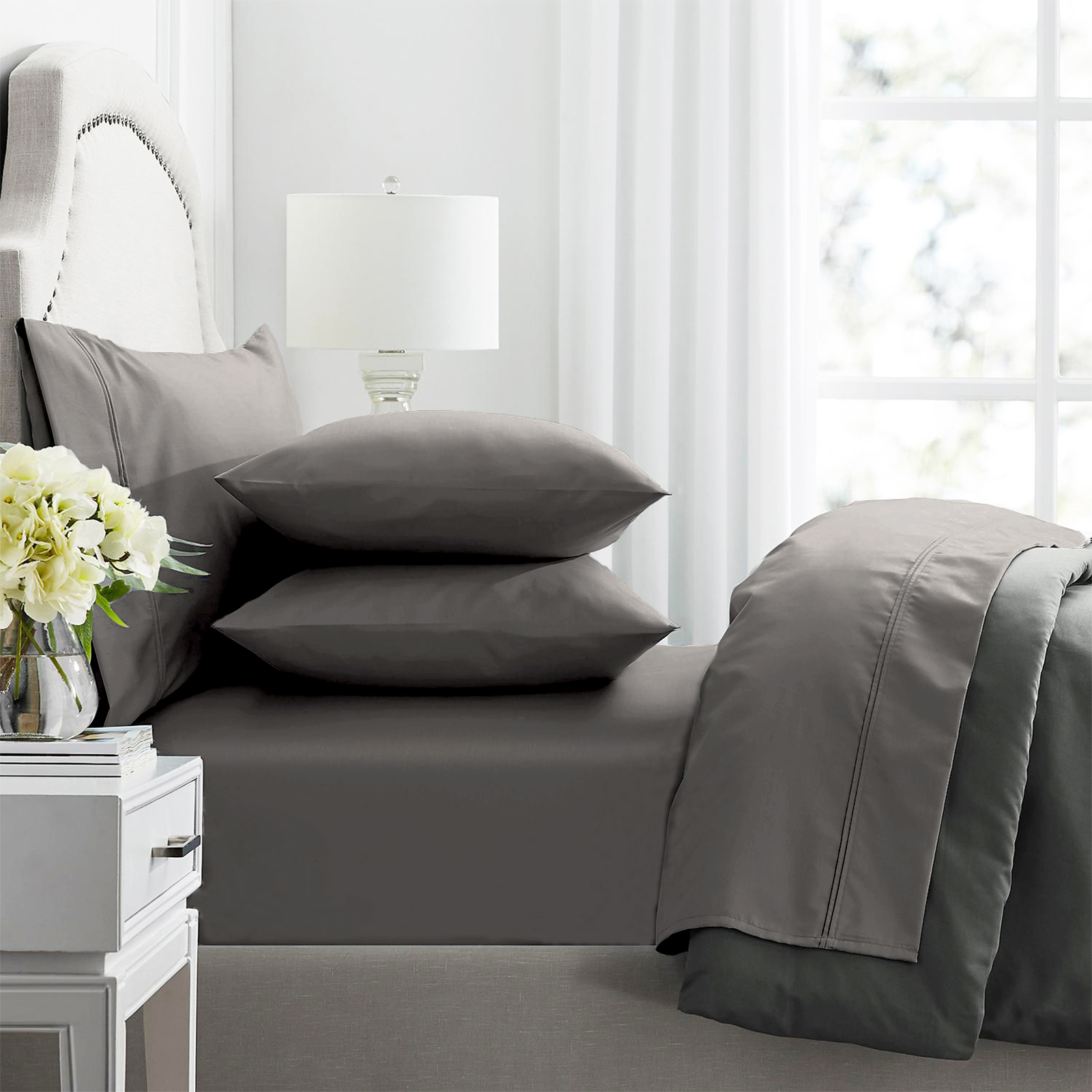V107-SH318190-195897-00 Premium 1000 Thread Count Egyptian Pewter Cotton Sheet Sets by Renee Taylor Mega Queen - Image 1
