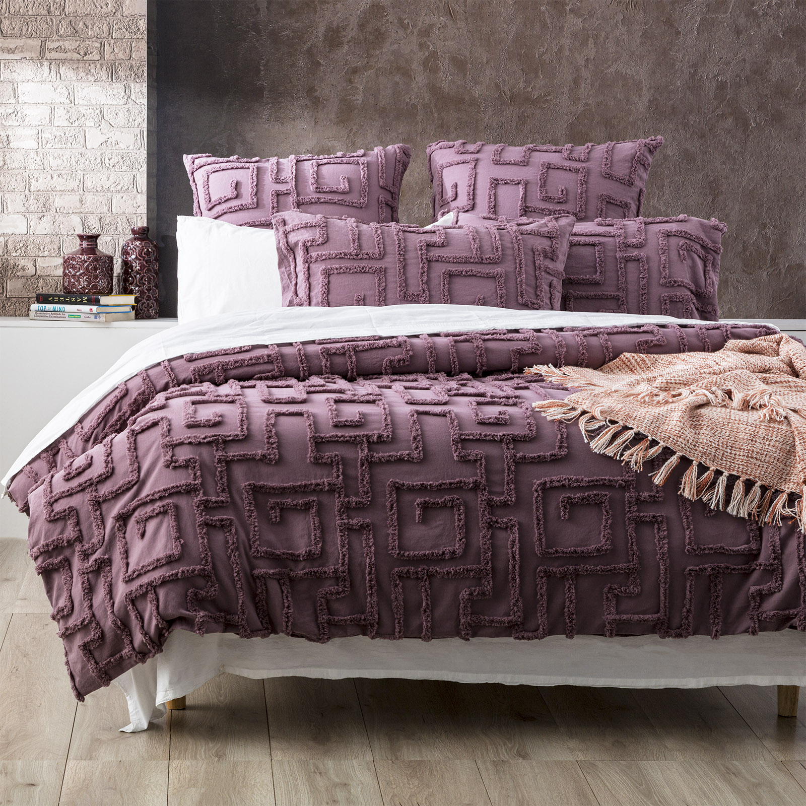 V107-SH319120-196513-00 Riley Vintage Washed Cotton Chenille Tufted Grape European Pillowcase by Renee Taylor - Image 1