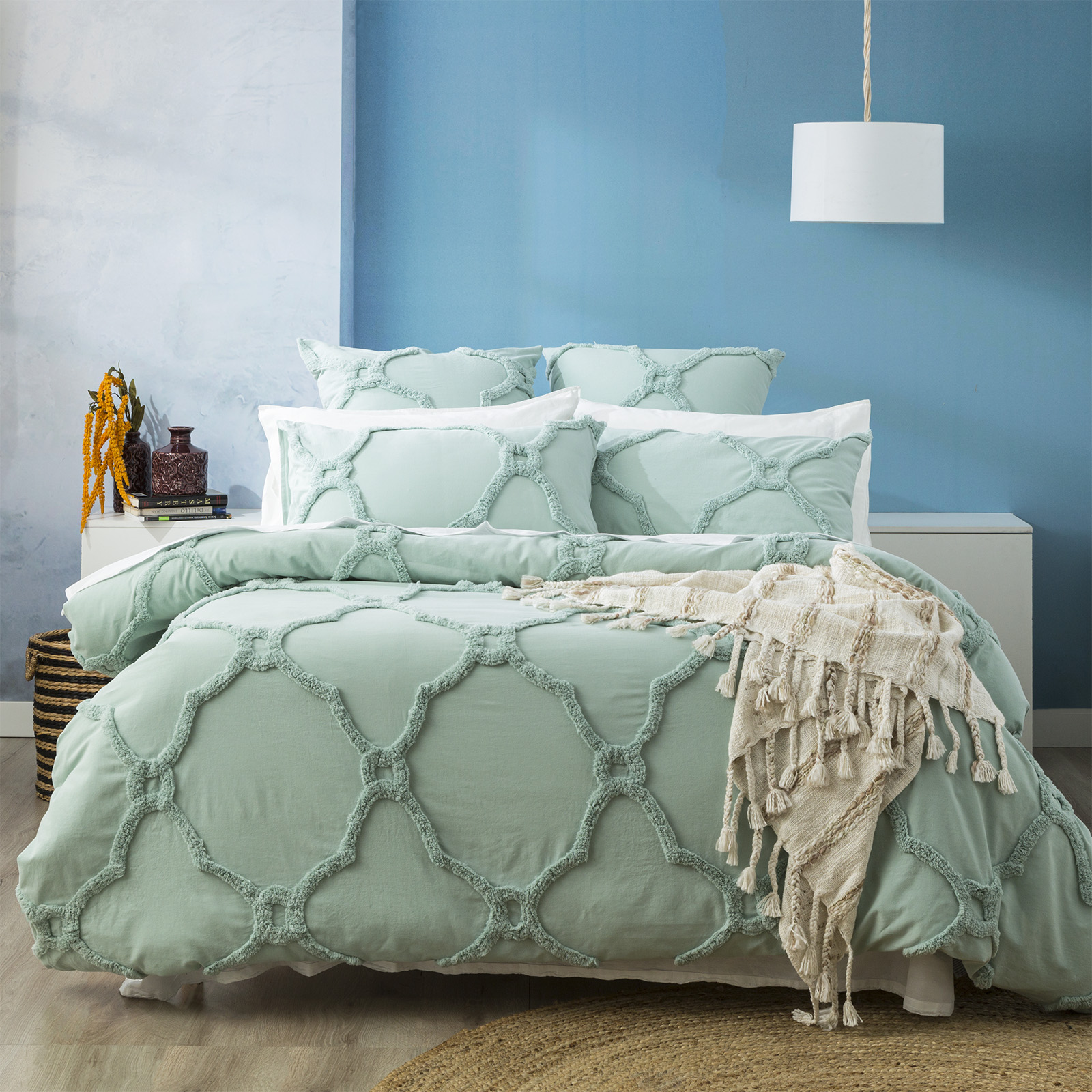 V107-SH319605-196595-00 Moroccan 100% Cotton Chenille Vintage Washed Tufted Sage European Pillowcase by Renee Taylor - Image 1