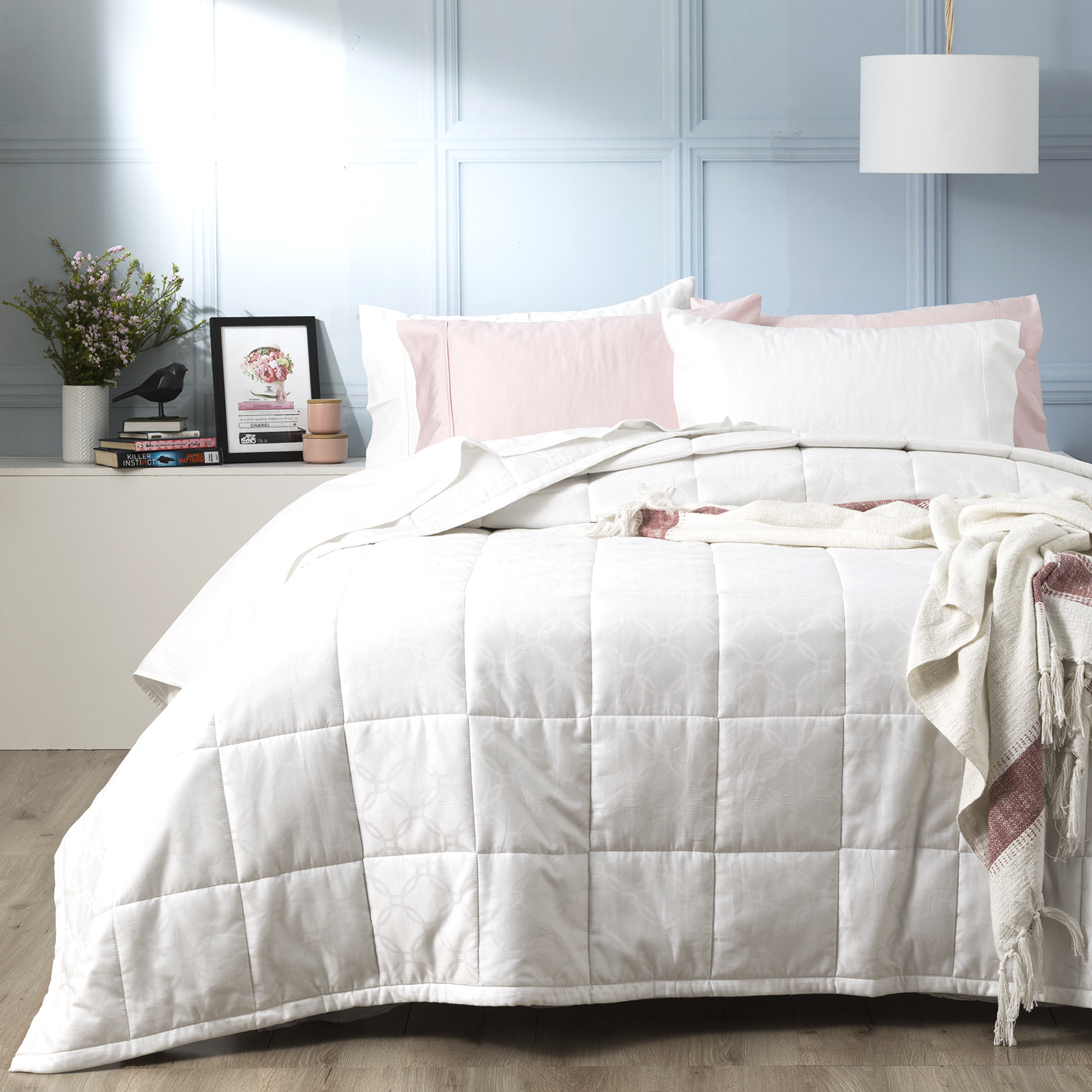 V107-SH320005-195336-00 Josephine 500 TC Cotton Jacquard White Comforter Set by Ddecor Home King - Image 1
