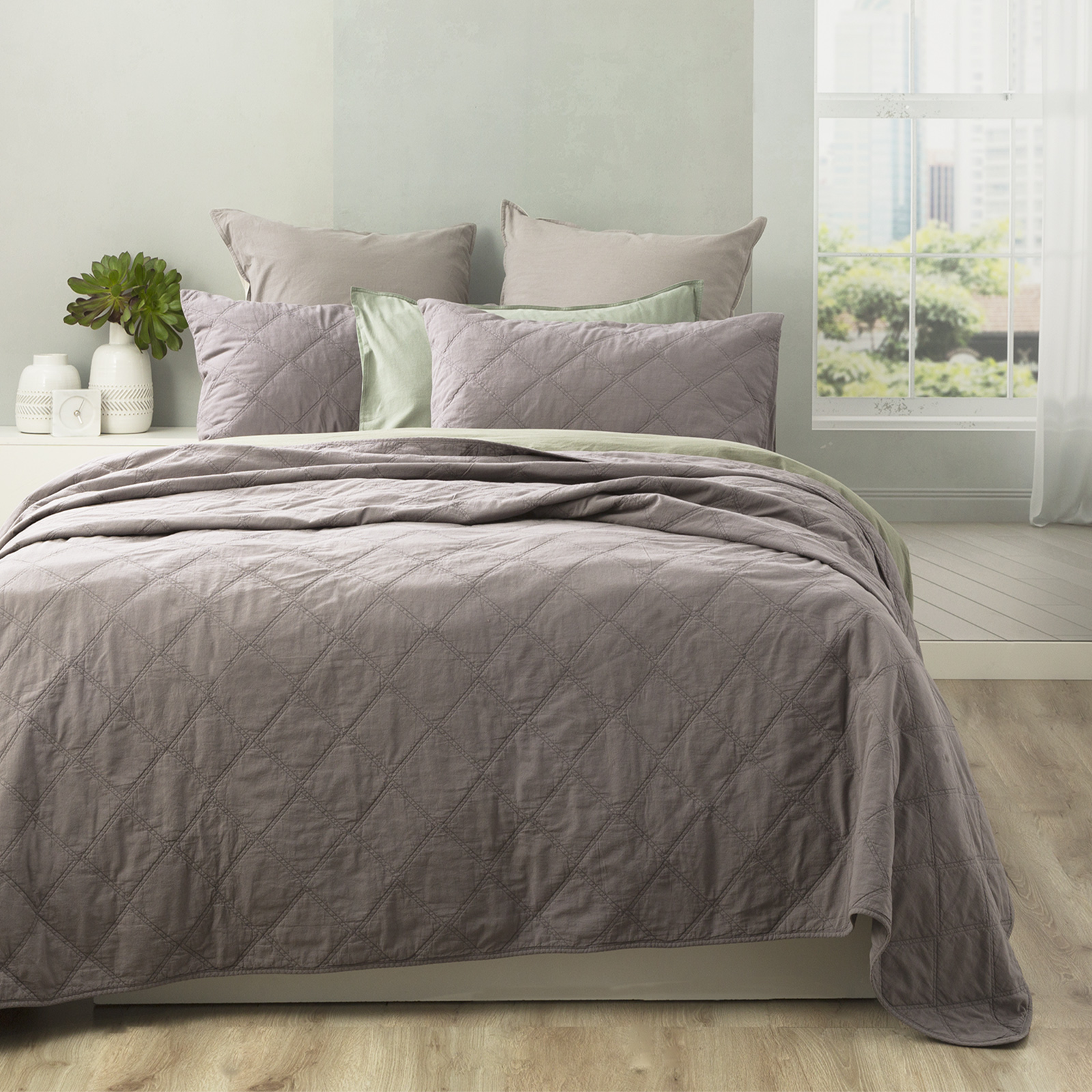 V107-SH320810-195834-00 Attwood Vintage Stone Washed Cotton Quilted Charcoal Coverlet Set by Renee Taylor Super King - Image 1