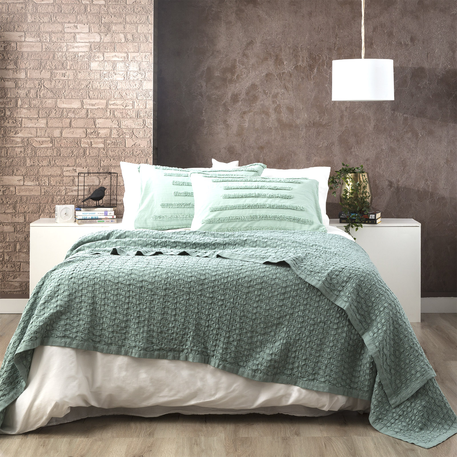 V107-SH321235-195706-00 Lexico Cotton Waffle Sage Blankets by Renee Taylor Super King - Image 1