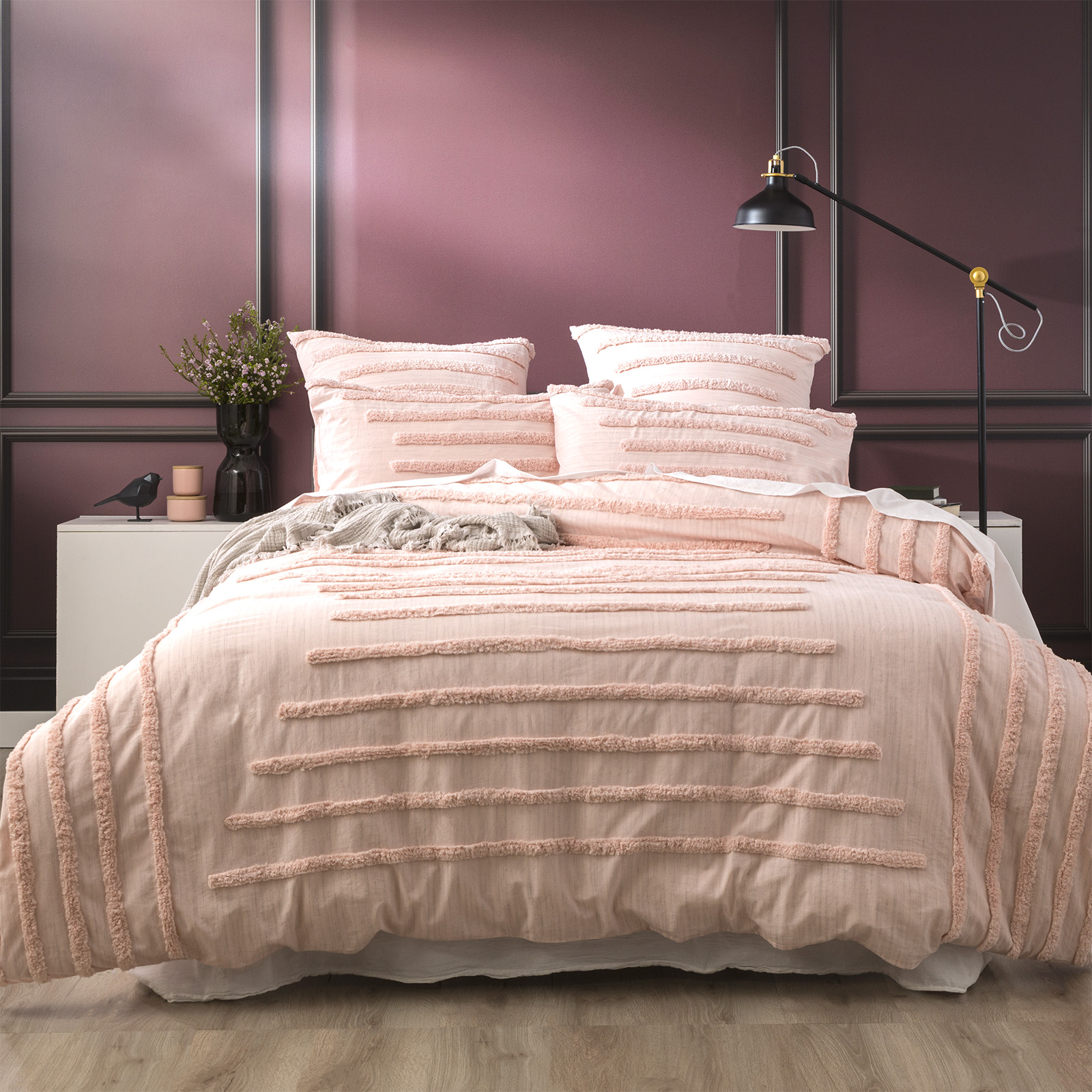 V107-SH321420-195616-00 Classic Cotton Vintage Washed Tufted Blush Quilt Cover Set by Renee Taylor Super King - Image 1